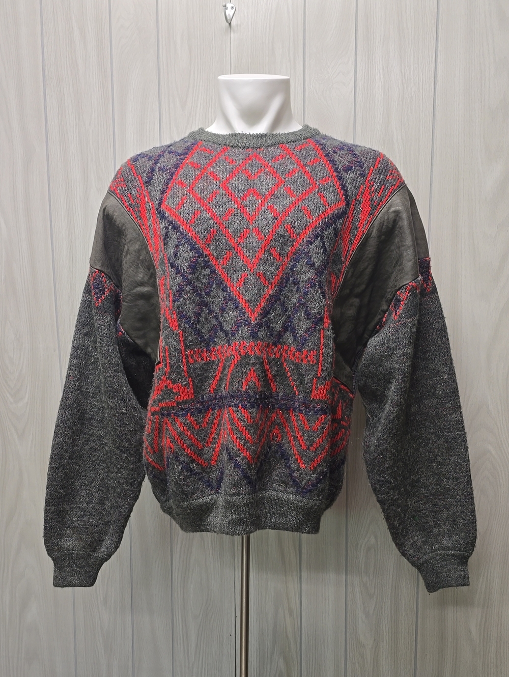 Mark Elliot | Vintage Knit Sweater with Red and Gray Patterns